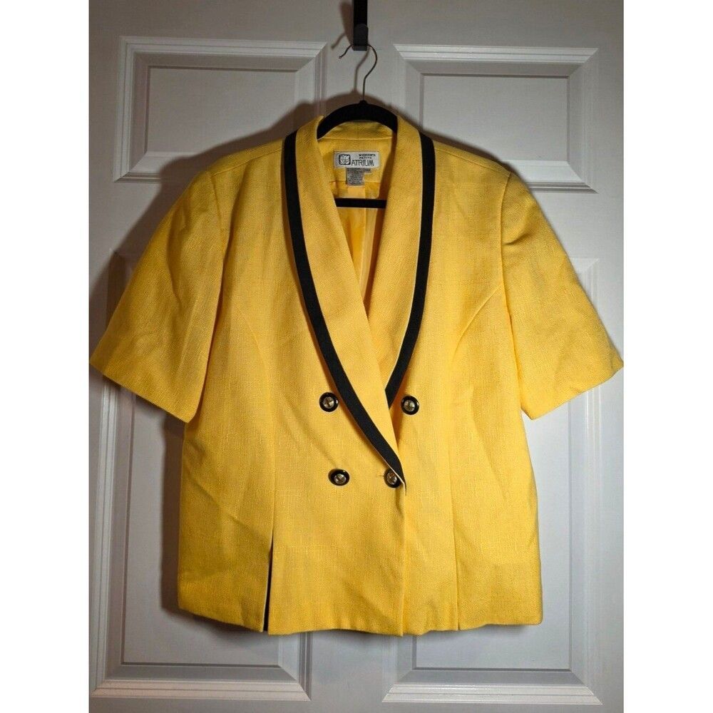 Atrium Vintage Yellow Double-Breasted Blazer with Black Trim 14 W Petite